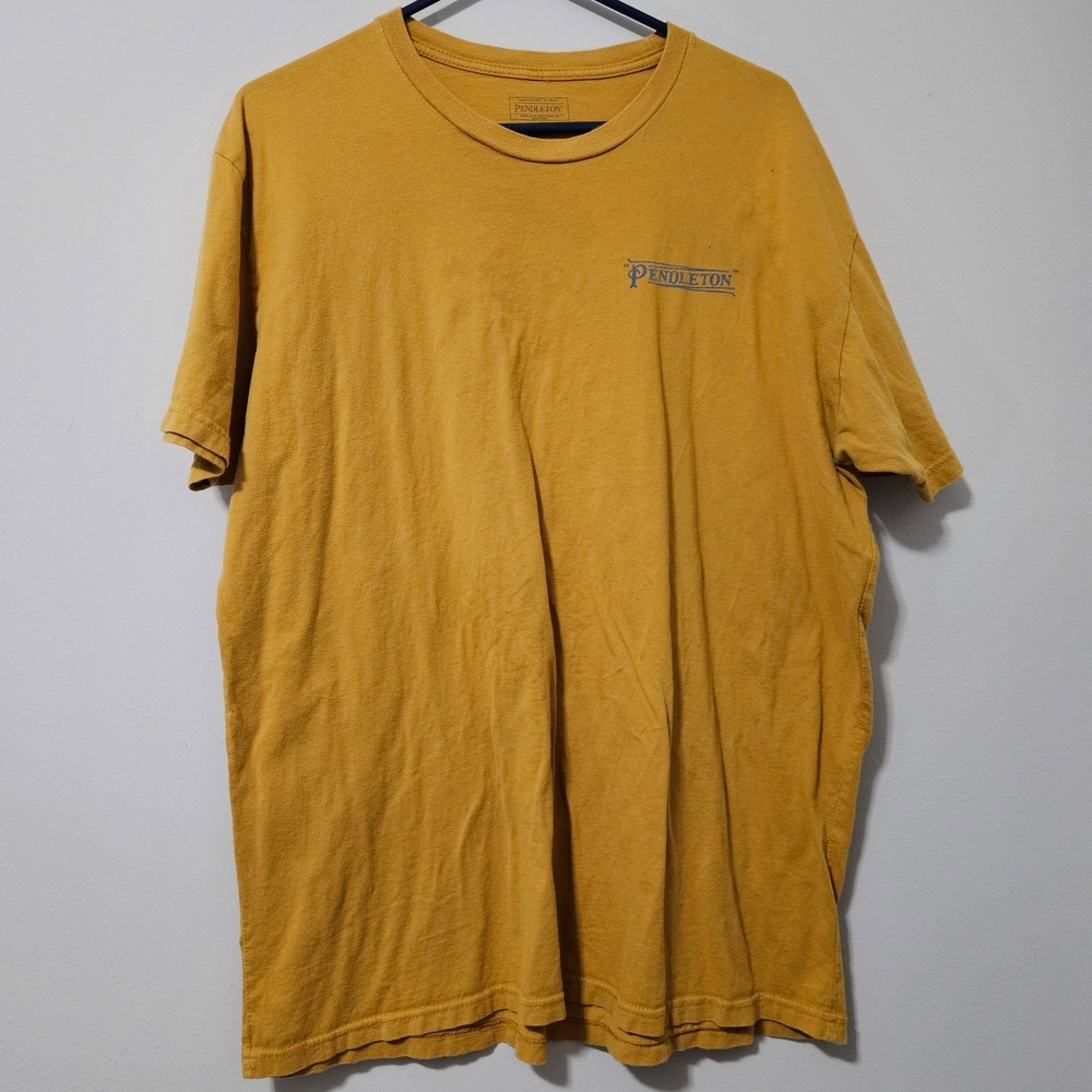 Pendleton Mens XL Mustard Yellow Cotton Graphic T-Shirt Bear Southwestern Print